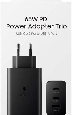 Samsung Caricatore 65W Trio EP-T6530 FC USB-C+USB-A Black